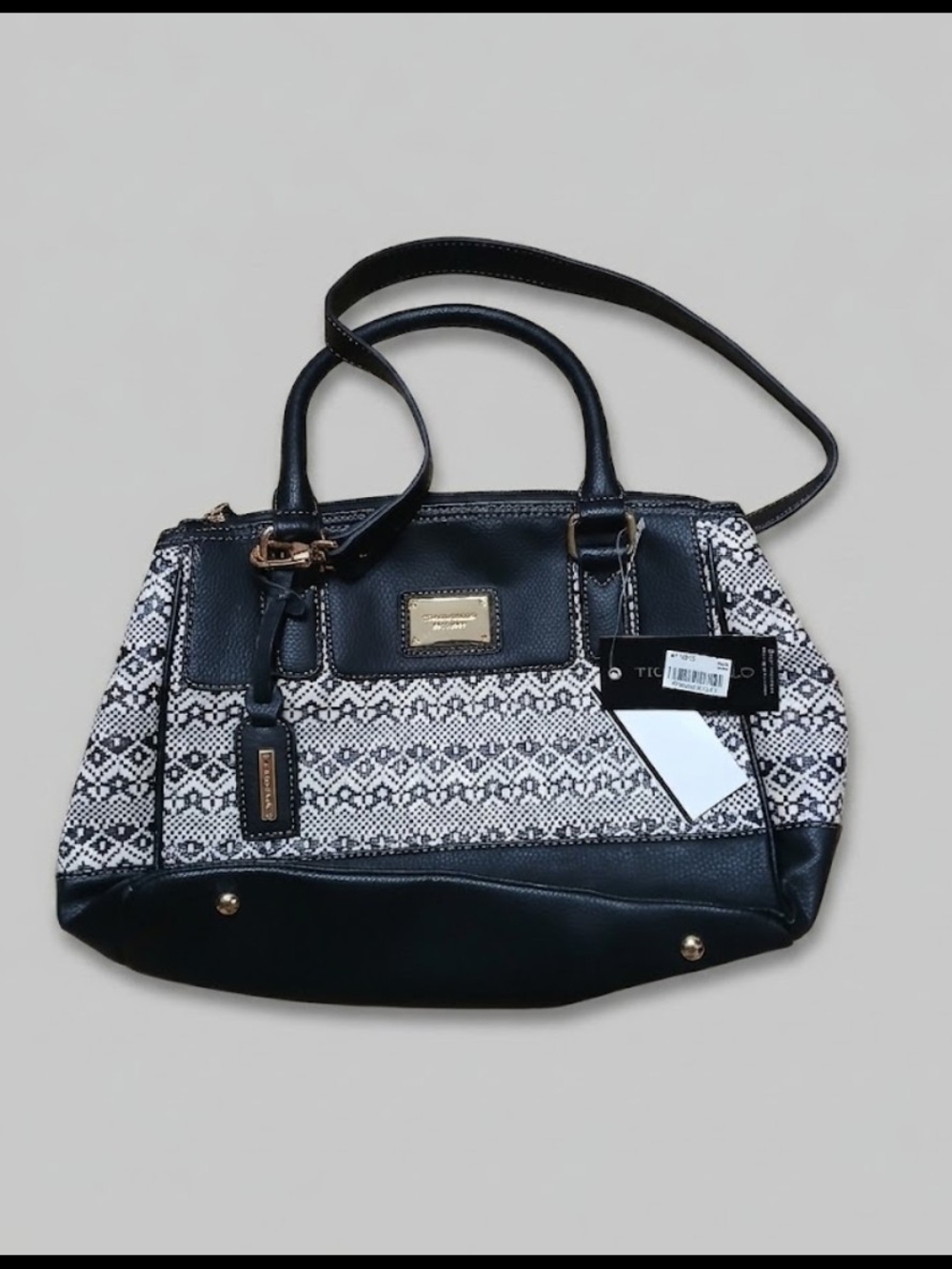 Tignanello Black&Cream Woven-Accent Satchel With Detachable Strap, New With Tags